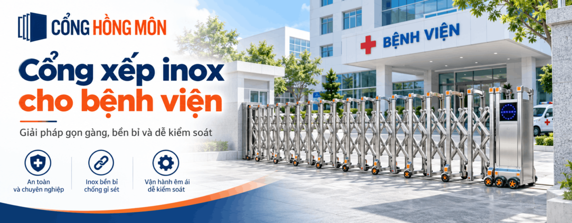 Cổng xếp inox cho bệnh viện