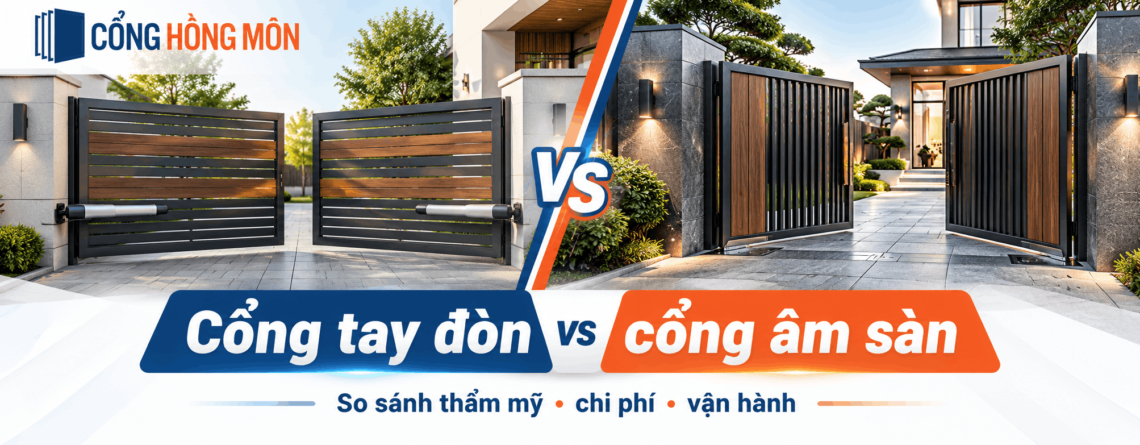 Cổng tay đòn vs cổng âm sàn