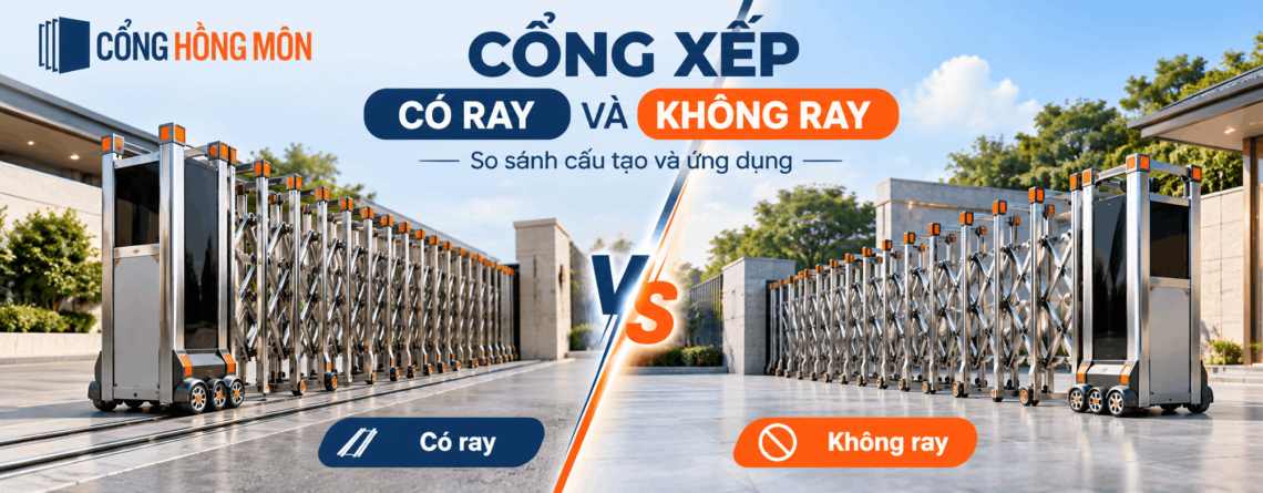 Cổng xếp có ray và không ray
