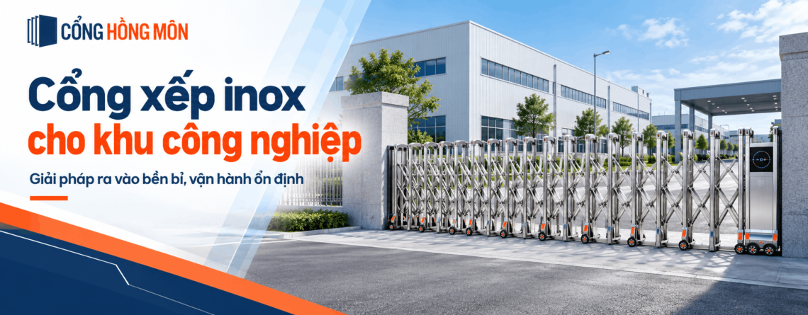 Cổng xếp inox cho khu công nghiệp