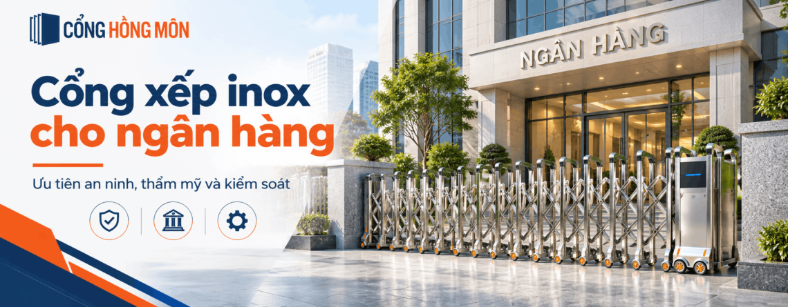 Cổng xếp inox cho ngân hàng