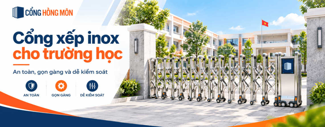 Cổng xếp inox cho trường học