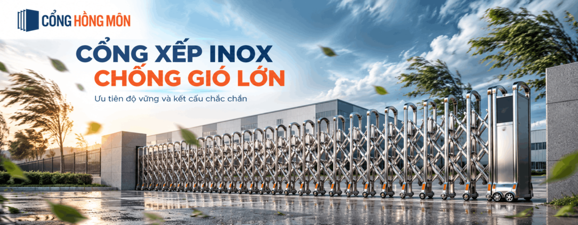 Cổng xếp inox chống gió lớn