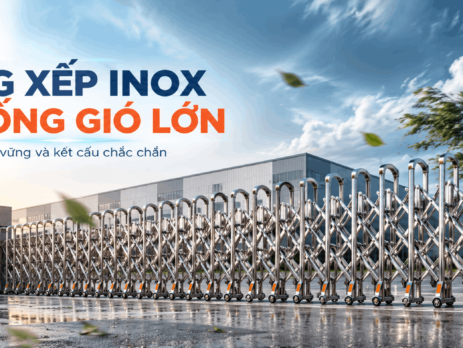 Cổng xếp inox chống gió lớn