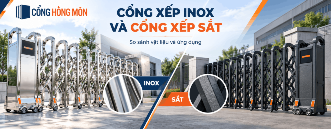 Cổng xếp inox và cổng xếp sắt