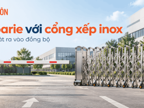 Kết hợp barie với cổng xếp inox