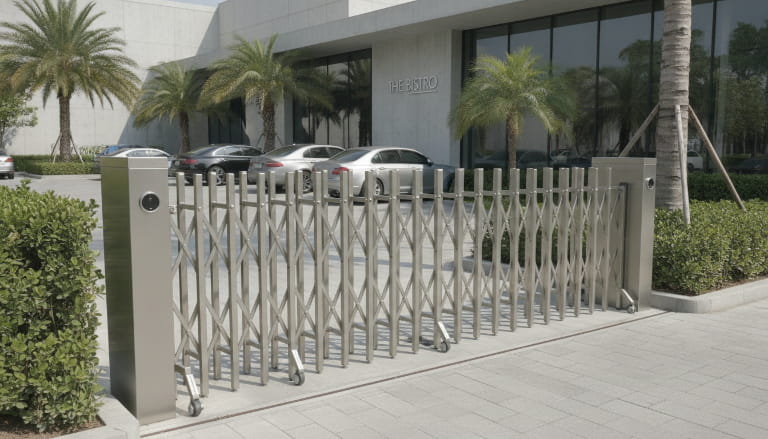 Giải pháp cổng xếp inox Hồng Môn cho nhà hàng