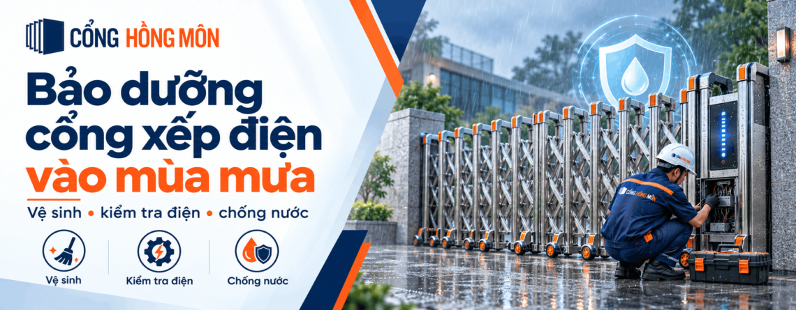 bảo dưỡng cổng xếp điện vào mùa mưa
