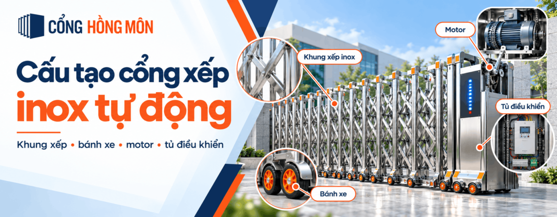 cấu tạo cổng xếp inox tự động