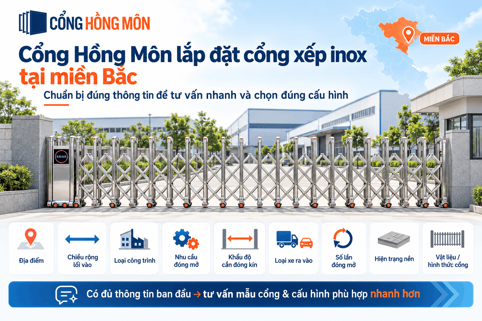 Cổng Hồng Môn lắp đặt cổng xếp inox tại miền Bắc
