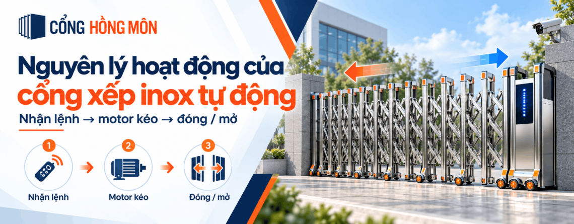nguyên lý hoạt động của cổng xếp inox tự động