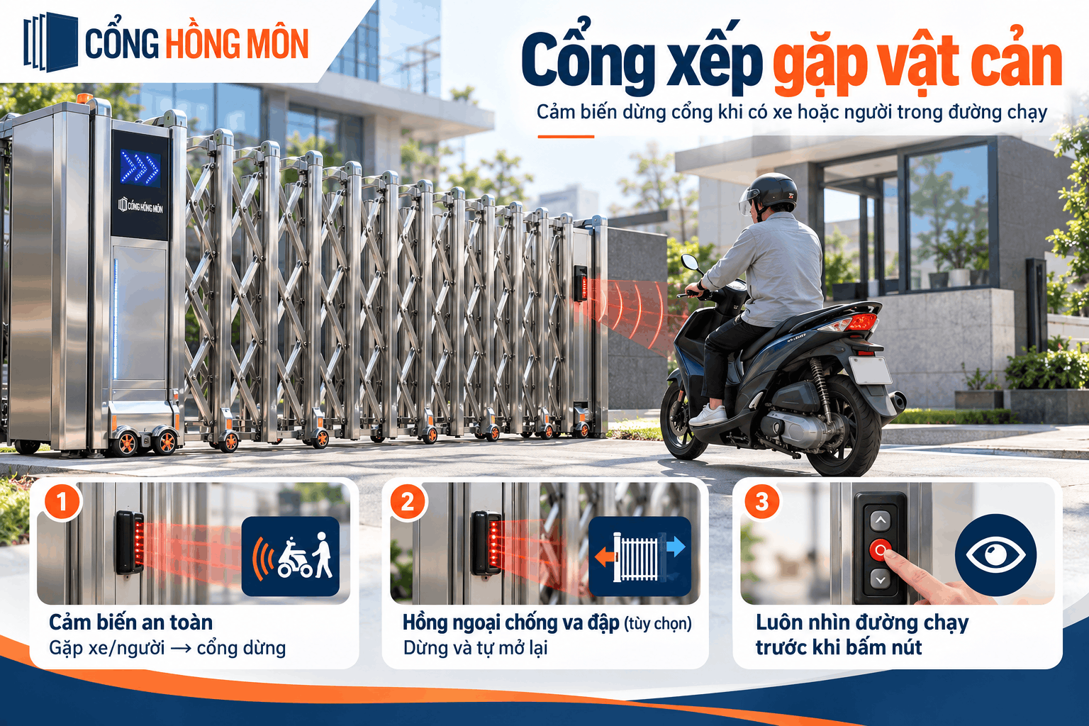 Cổng xếp gặp vật cản