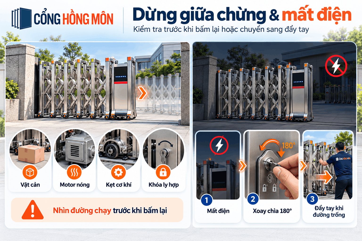Cổng xếp dừng giữa chừng và mất điện giữa hành trình