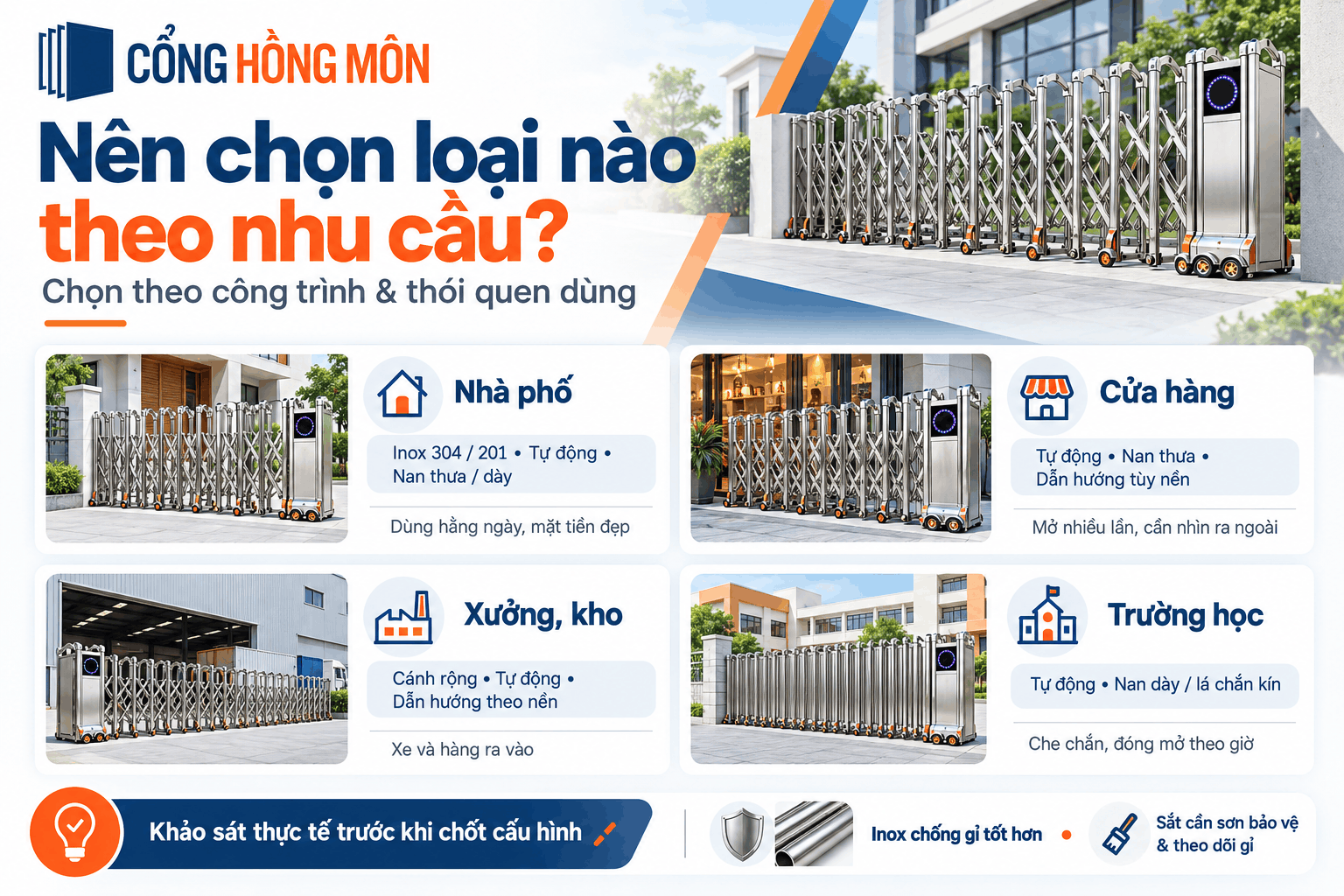 Cách chọn loại cổng xếp inox theo nhu cầu